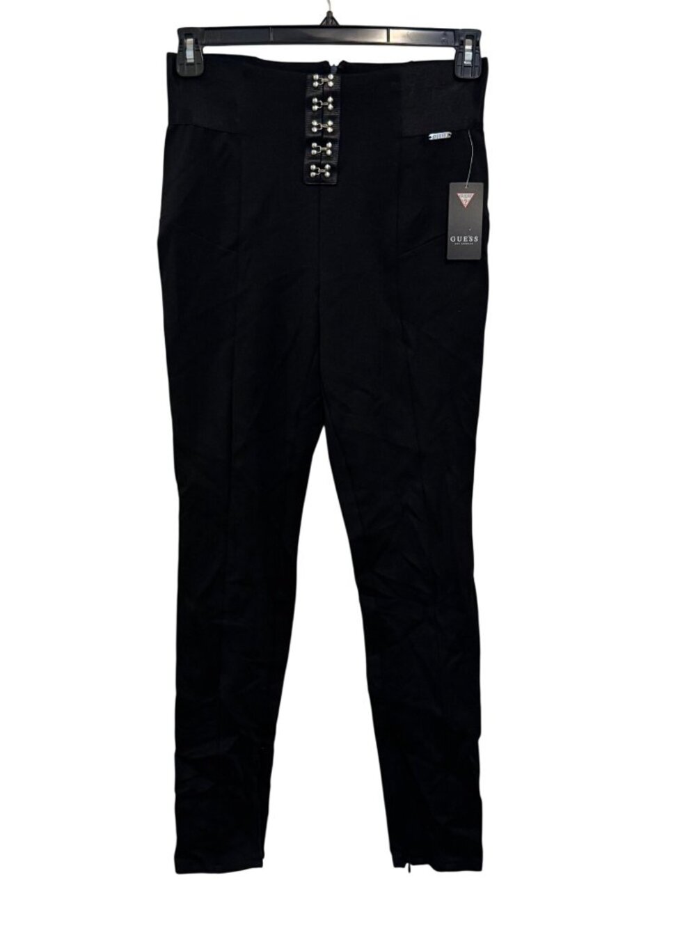 Guess Womens Black High-Waisted Skinny Pants With Hook Detailing And Tags Size M